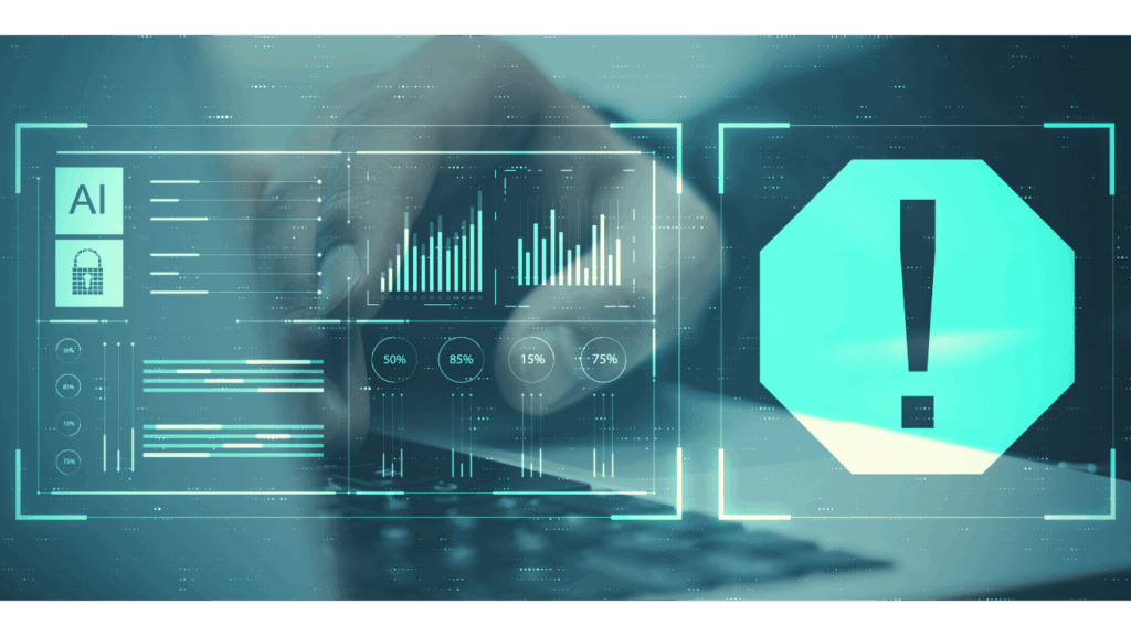 AI system warning interface with error alert and data charts in healthcare technology