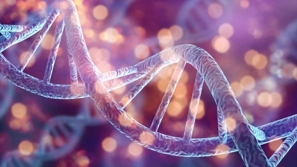 3D illustration of a DNA double helix representing spatial biology and cellular mapping.